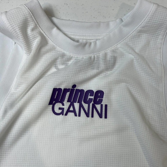 Ganni Bright White Tank Crop Top Large Prince Edition Active Mesh Asymmetric Hem - Picture 5 of 11